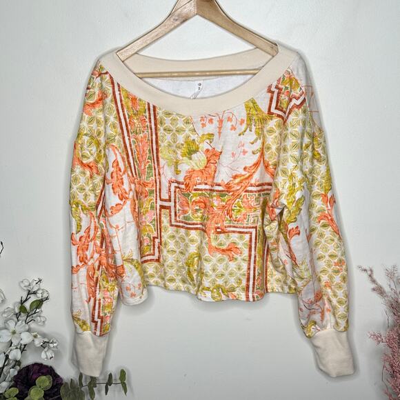 ANTHROPOLOGIE x DAILY PRACTICE Cropped Off Shoulder Sweatshirt Orange Sz L {3W5} - Picture 5 of 9
